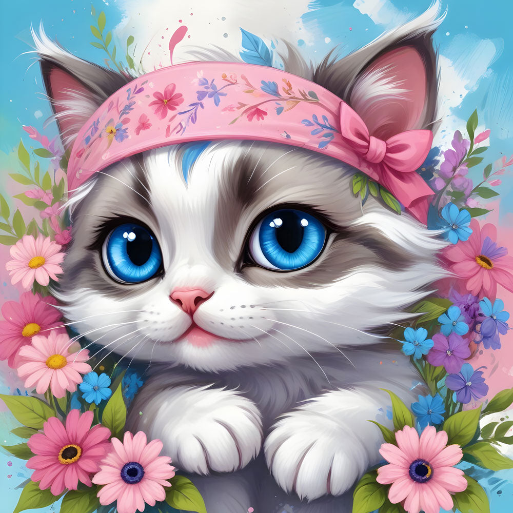 5D Diamond Painting AB Steine Cute Little Cat mit 100 Farben, Unique-Diamond