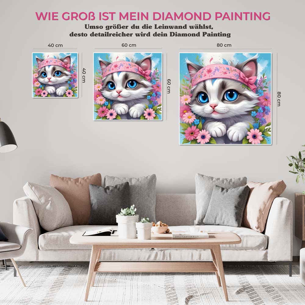 5D Diamond Painting AB Steine Cute Little Cat mit 100 Farben, Unique-Diamond