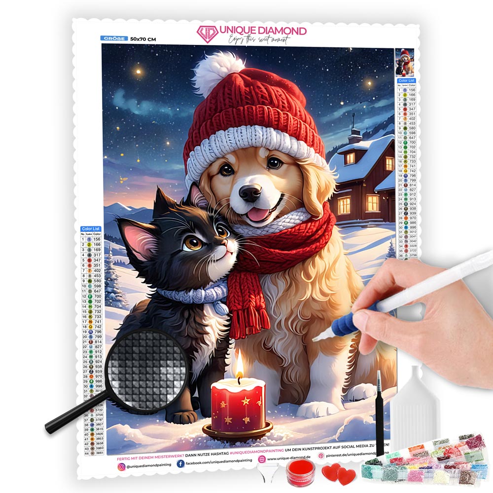 5D Diamond Painting AB Steine Dog And Cat At Christmas, Unique-Diamond