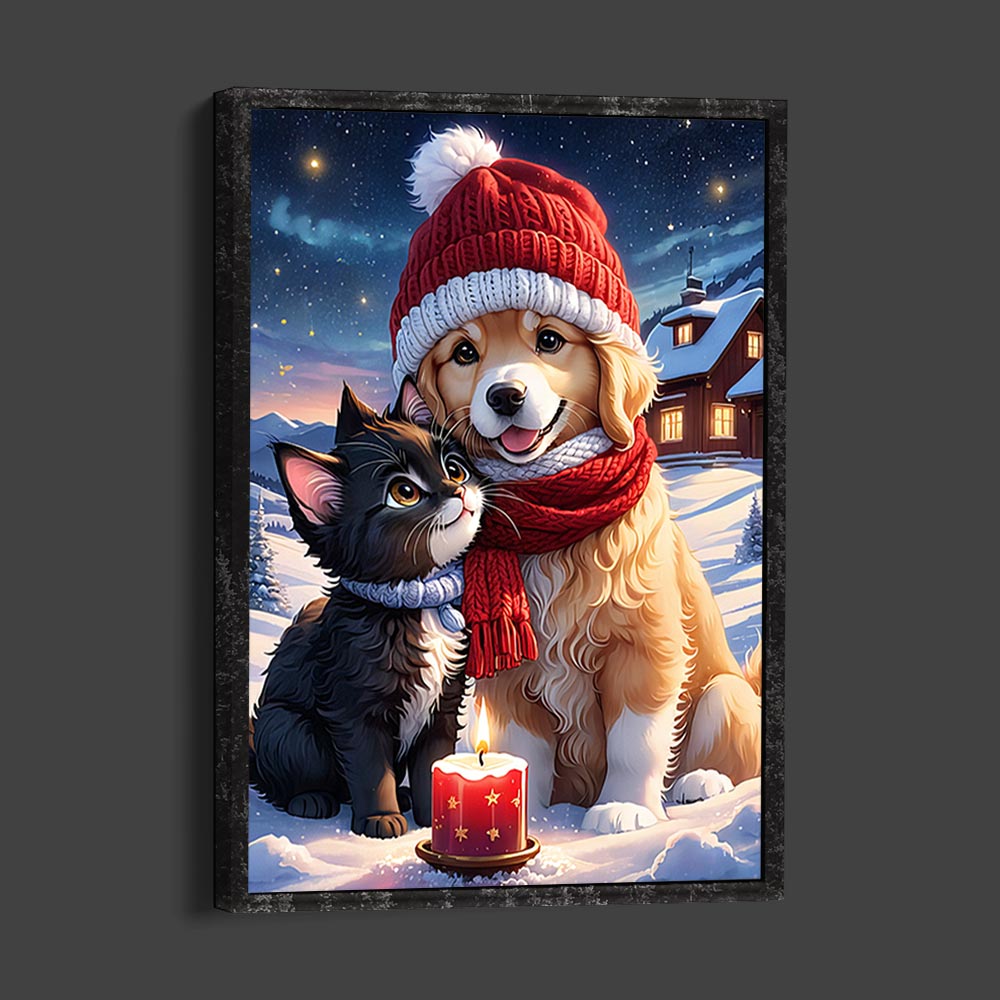 5D Diamond Painting AB Steine Dog And Cat At Christmas, Unique-Diamond