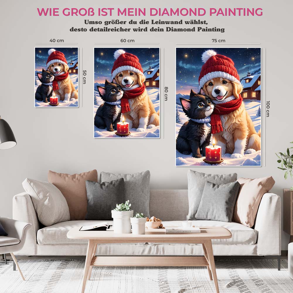 5D Diamond Painting AB Steine Dog And Cat At Christmas, Unique-Diamond