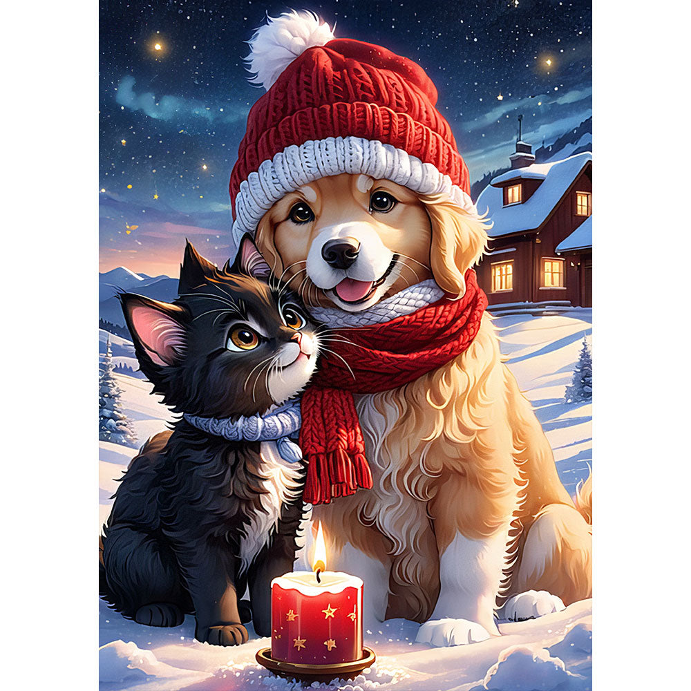 5D Diamond Painting AB Steine Dog And Cat At Christmas, Unique-Diamond