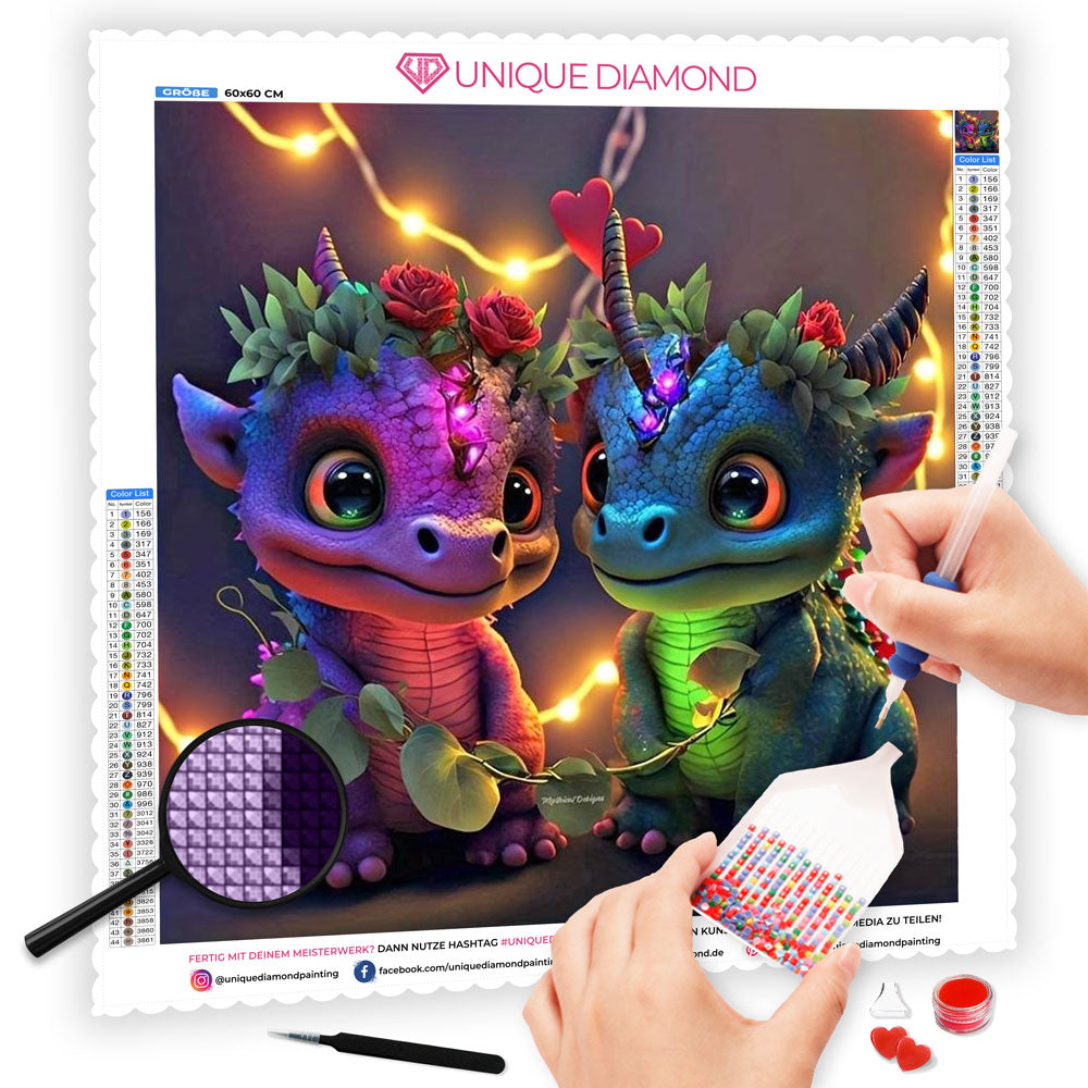 5D Diamond Painting AB Steine Dragon Love, Unique-Diamond