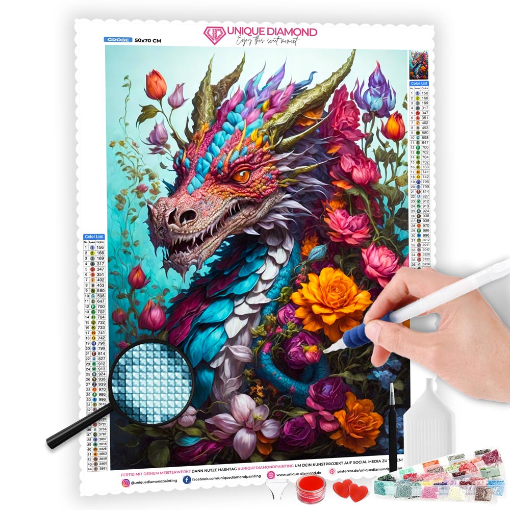 5D Diamond Painting AB Steine Dragon mit 100 Farben, Unique-Diamond