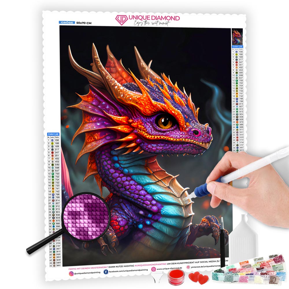 5D Diamond Painting AB Steine Dragon, Unique-Diamond