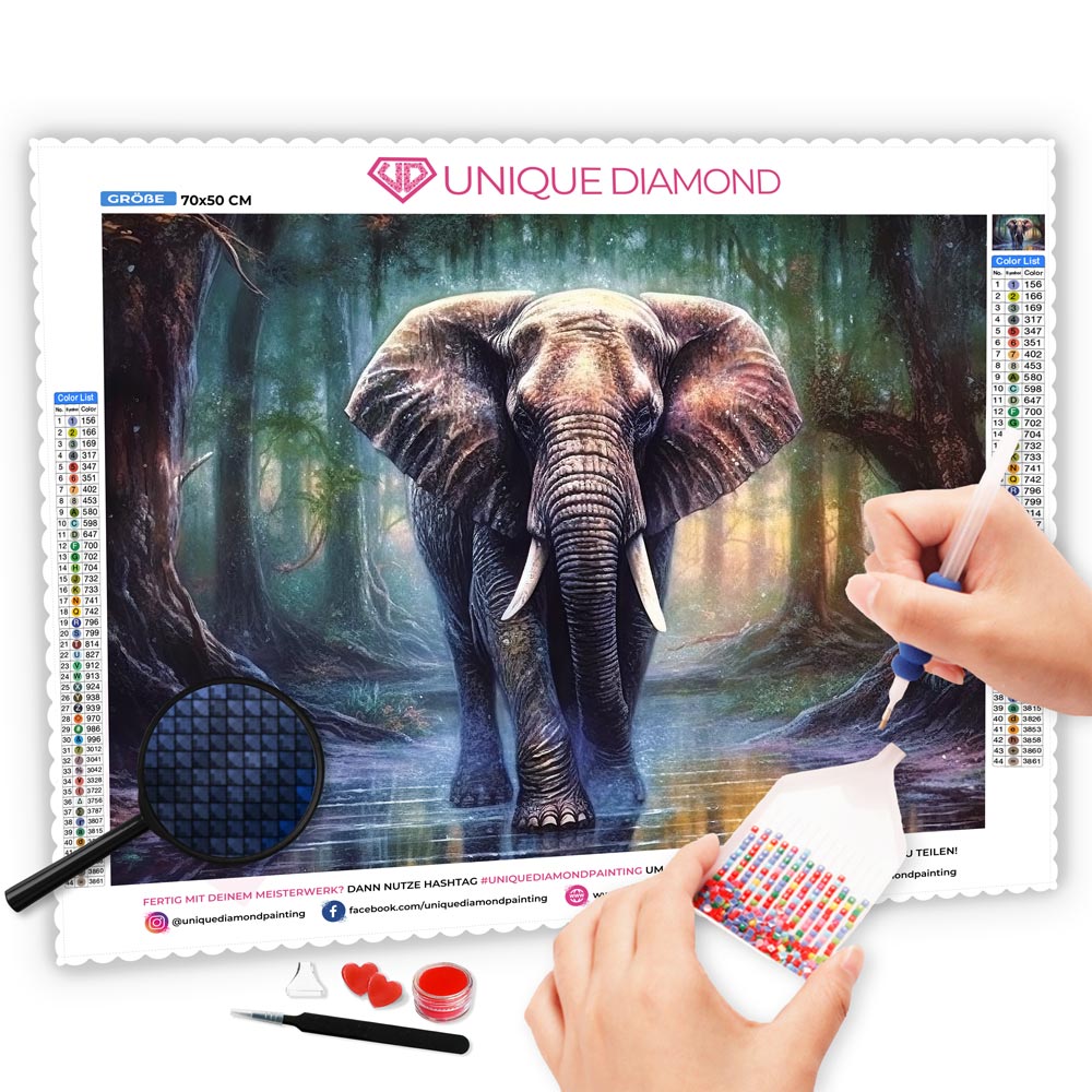 5D Diamond Painting AB Steine Elefant im Wald, Unique-Diamond