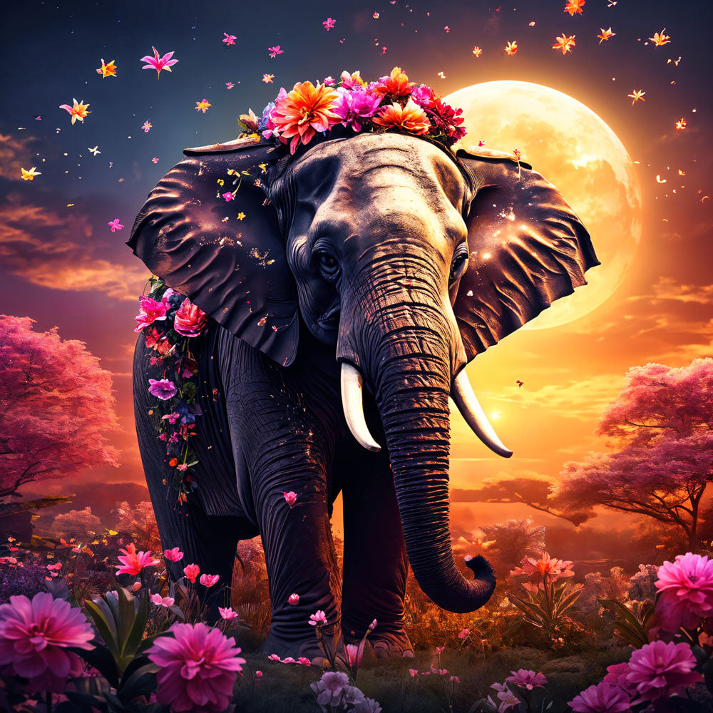 5D Diamond Painting AB Steine Elephantia Blossom Magic mit 100 Farben, Unique-Diamond