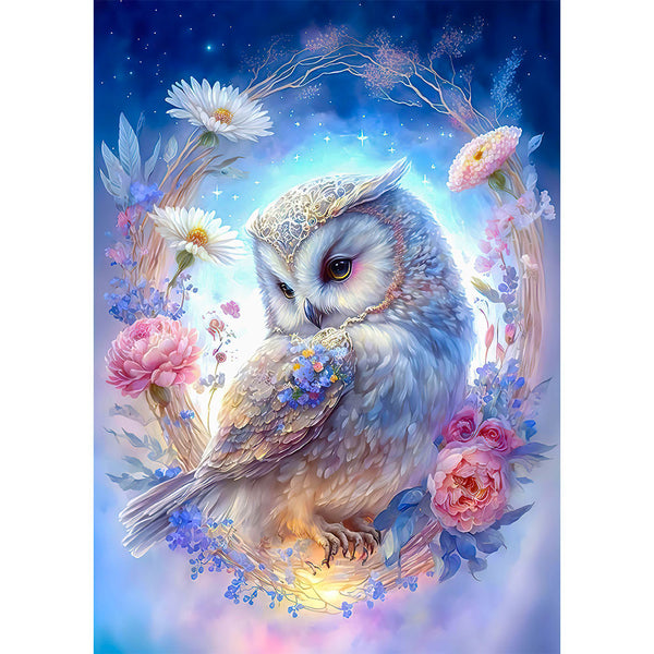 5D Diamond Painting Eule - DIY Diamantbild Bunte Blumen | 30x40cm Entspannungs-Kunst Für Erwachsene