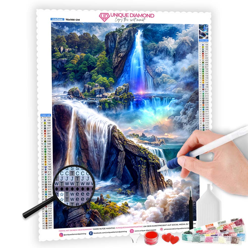 5D Diamond Painting AB Steine Fantasy Wasserfall, Unique-Diamond