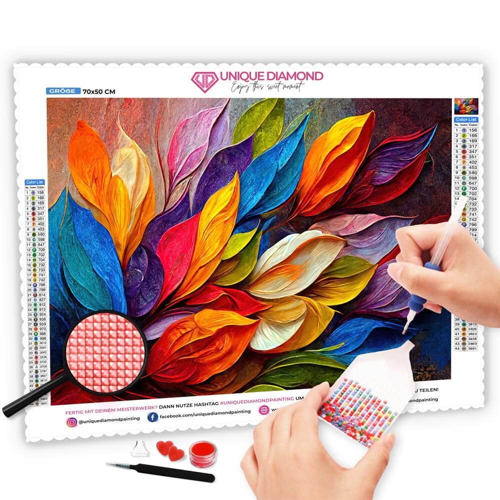 5D Diamond Painting AB Steine Farbige Blätter mit 100 Farben, Unique-Diamond