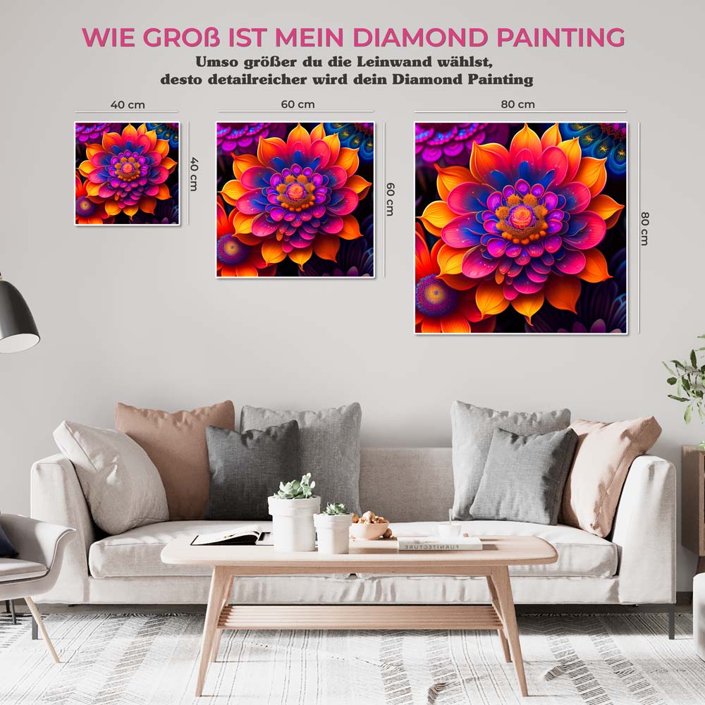 Diamond Painting Deutschland - Diamond Painting picture, colorful dragon,  square stones, 60x60cm, full image