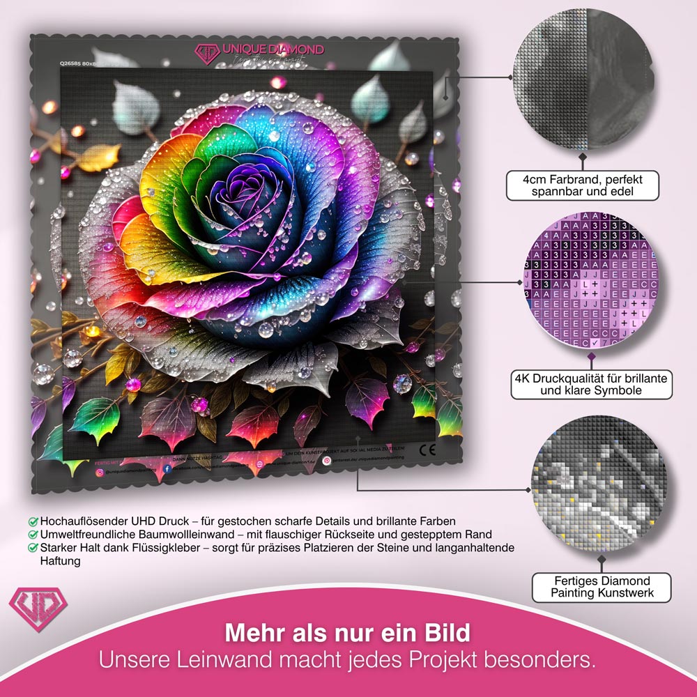5D Diamond Painting – Farbige Rose Unique-Diamond