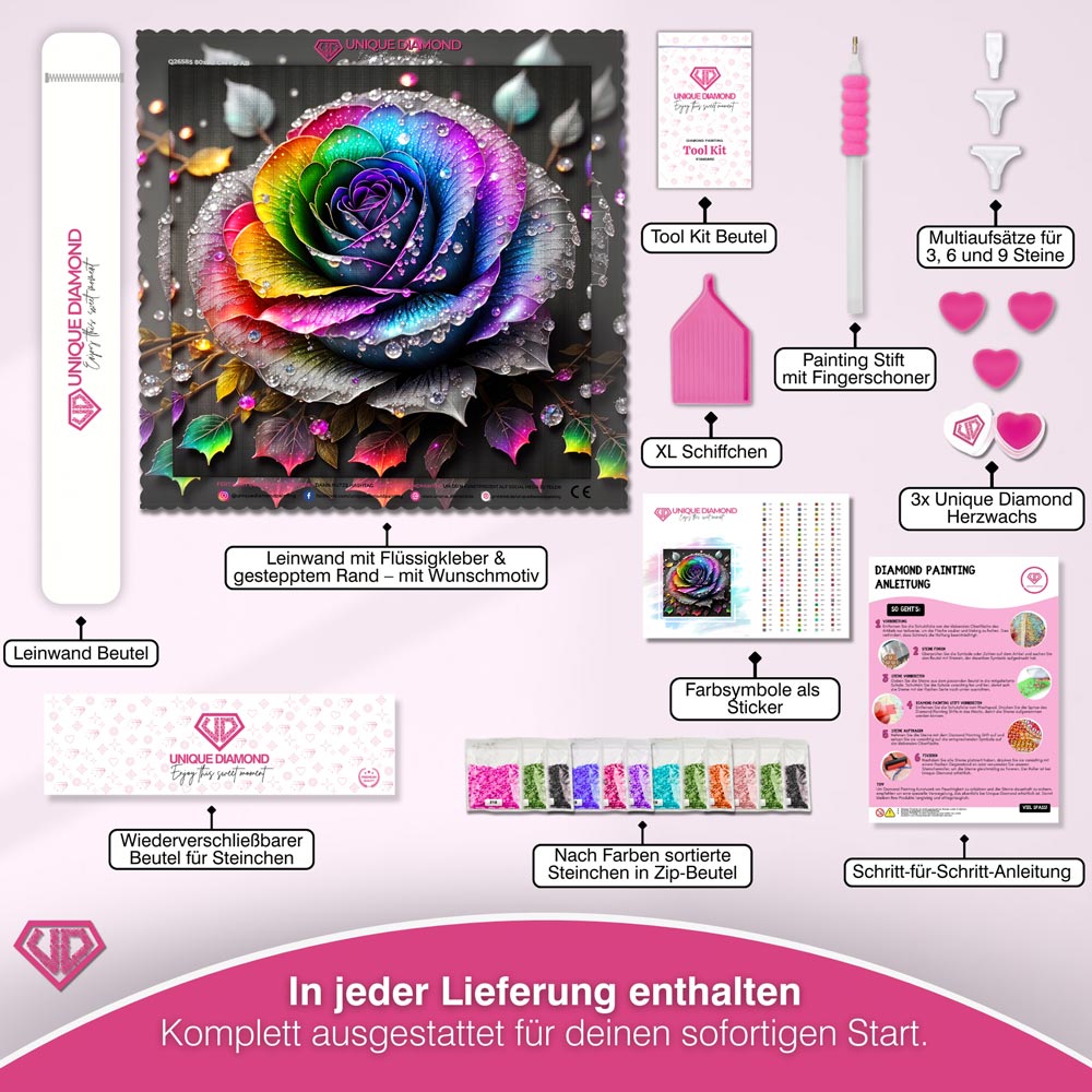 5D Diamond Painting – Farbige Rose Unique-Diamond