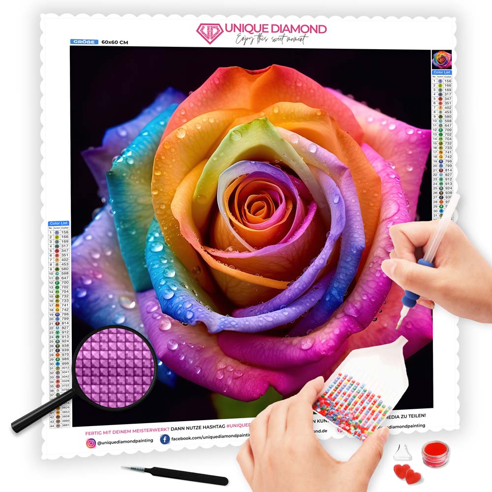 5D Diamond Painting AB Steine Farbige Rose, Unique-Diamond