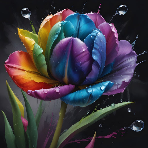 5D Diamond Painting AB Steine Farbige Tulpe mit 100 Farben, Unique-Diamond