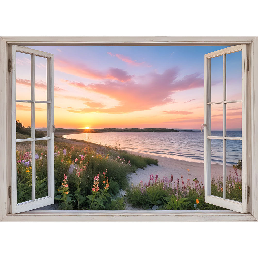 5D Diamond Painting AB Steine Fenster Strandblick mit 100 Farben, Unique-Diamond