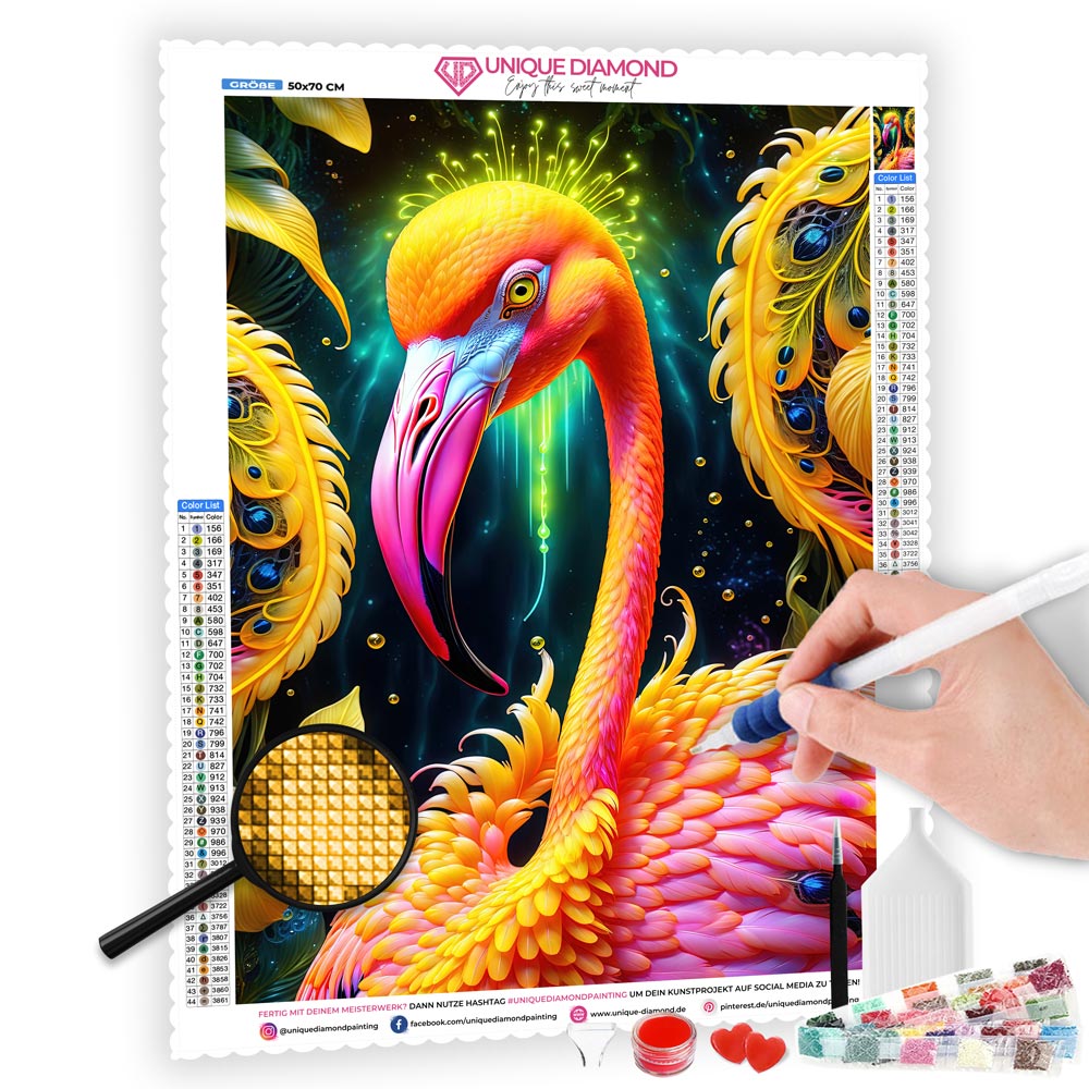 5D Diamond Painting AB Steine Flamingo mit 100 Farben, Unique-Diamond