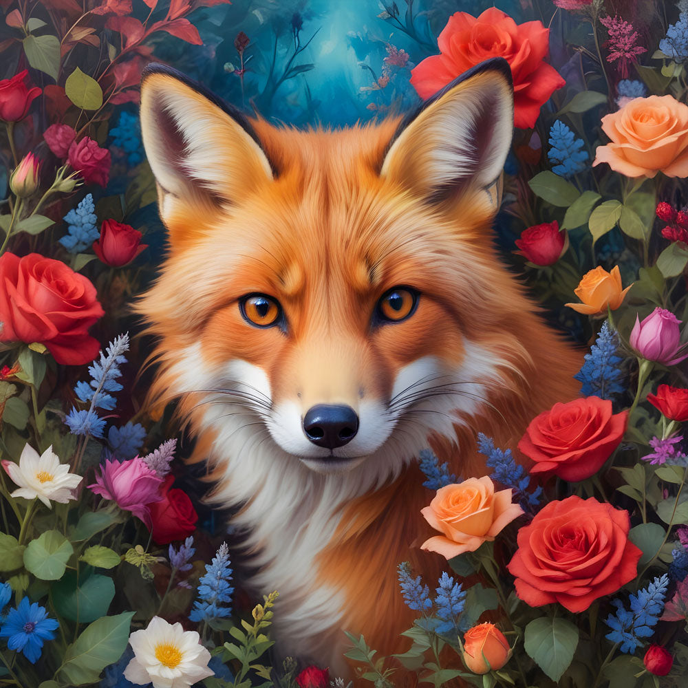 5D Diamond Painting AB Steine Flower Fox mit 100 Farben, Unique-Diamond