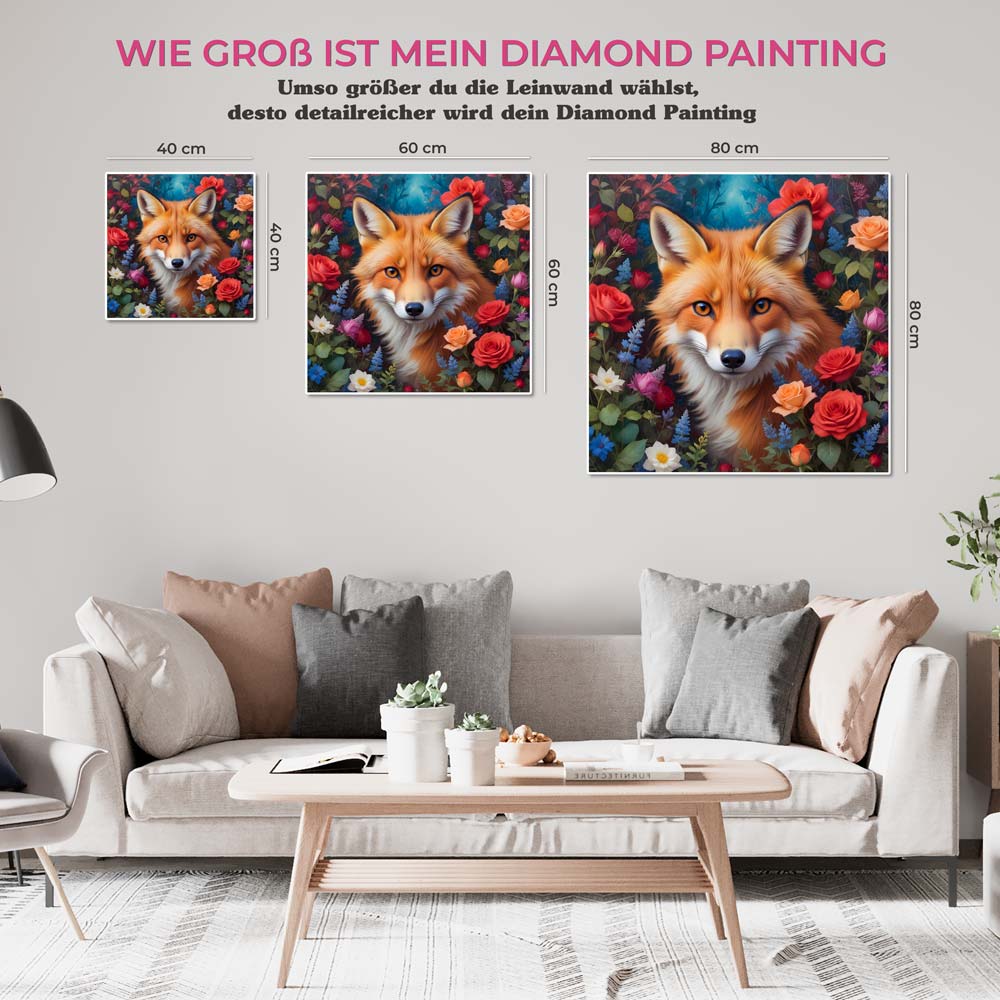 5D Diamond Painting AB Steine Flower Fox mit 100 Farben, Unique-Diamond