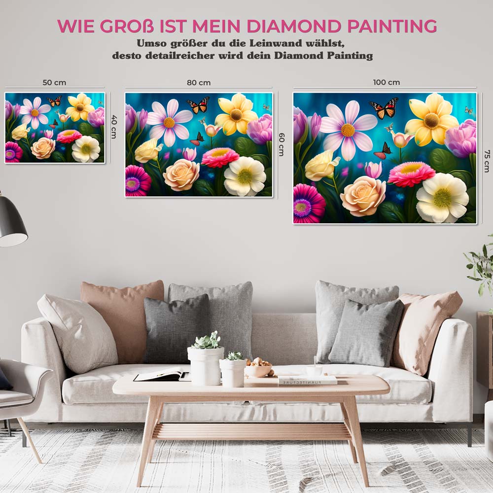 5D Diamond Painting AB Steine Flowers Blossoms With Butterfly, Unique-Diamond