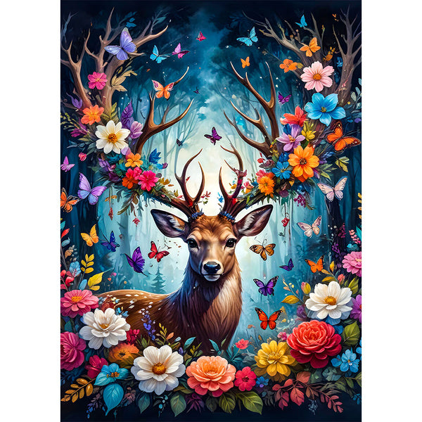 5D Diamond Painting AB Steine Flowers Deer mit 100 Farben, Unique-Diamond