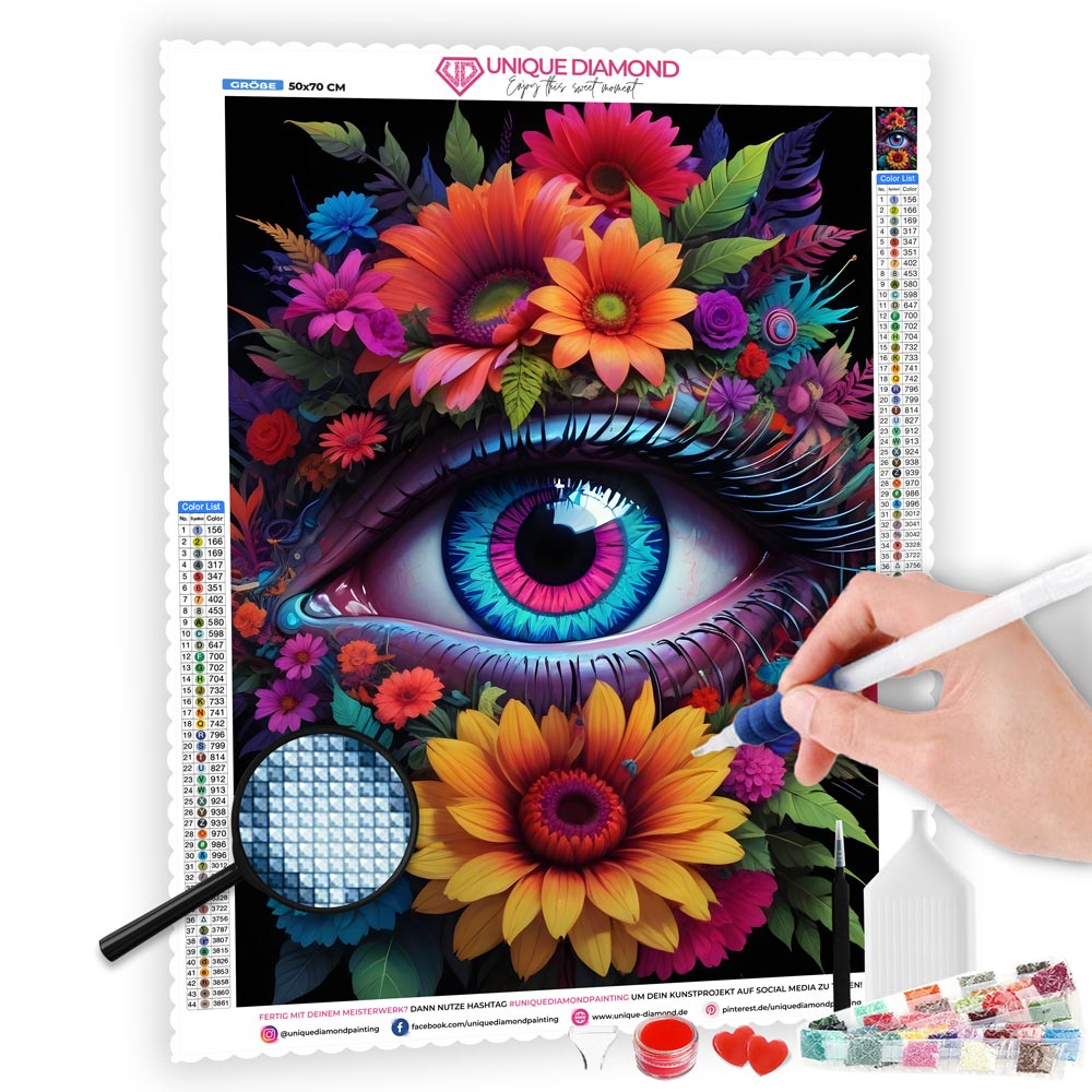 5D Diamond Painting AB Steine Flowers Eye mit 100 Farben, Unique-Diamond