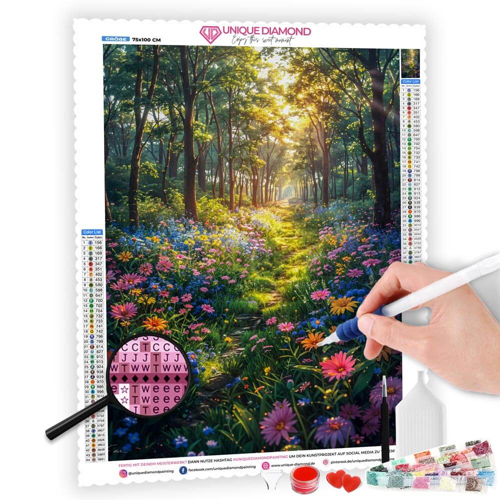 5D Diamond Painting AB Steine Flowers Forest Path, Unique-Diamond