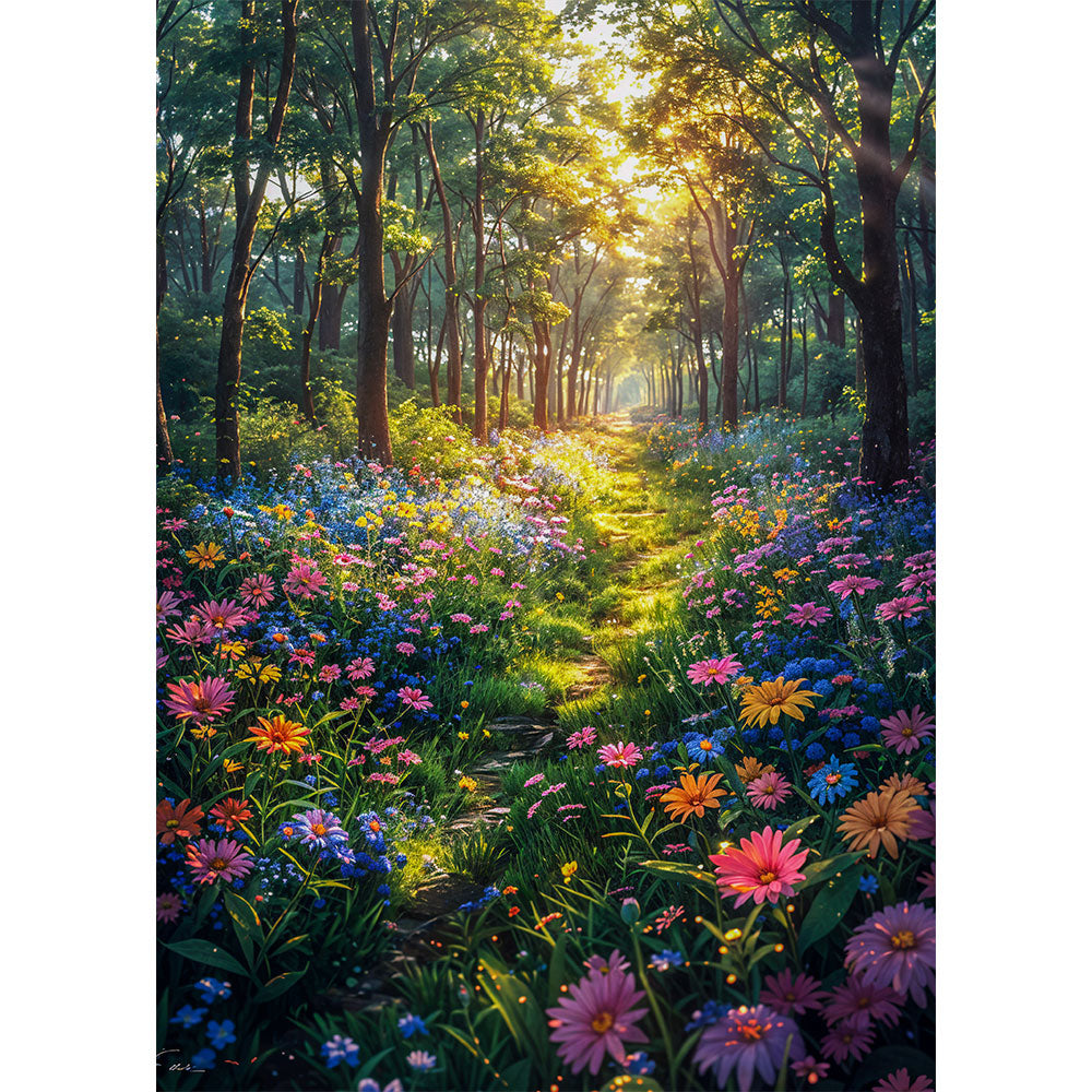 5D Diamond Painting AB Steine Flowers Forest Path, Unique-Diamond