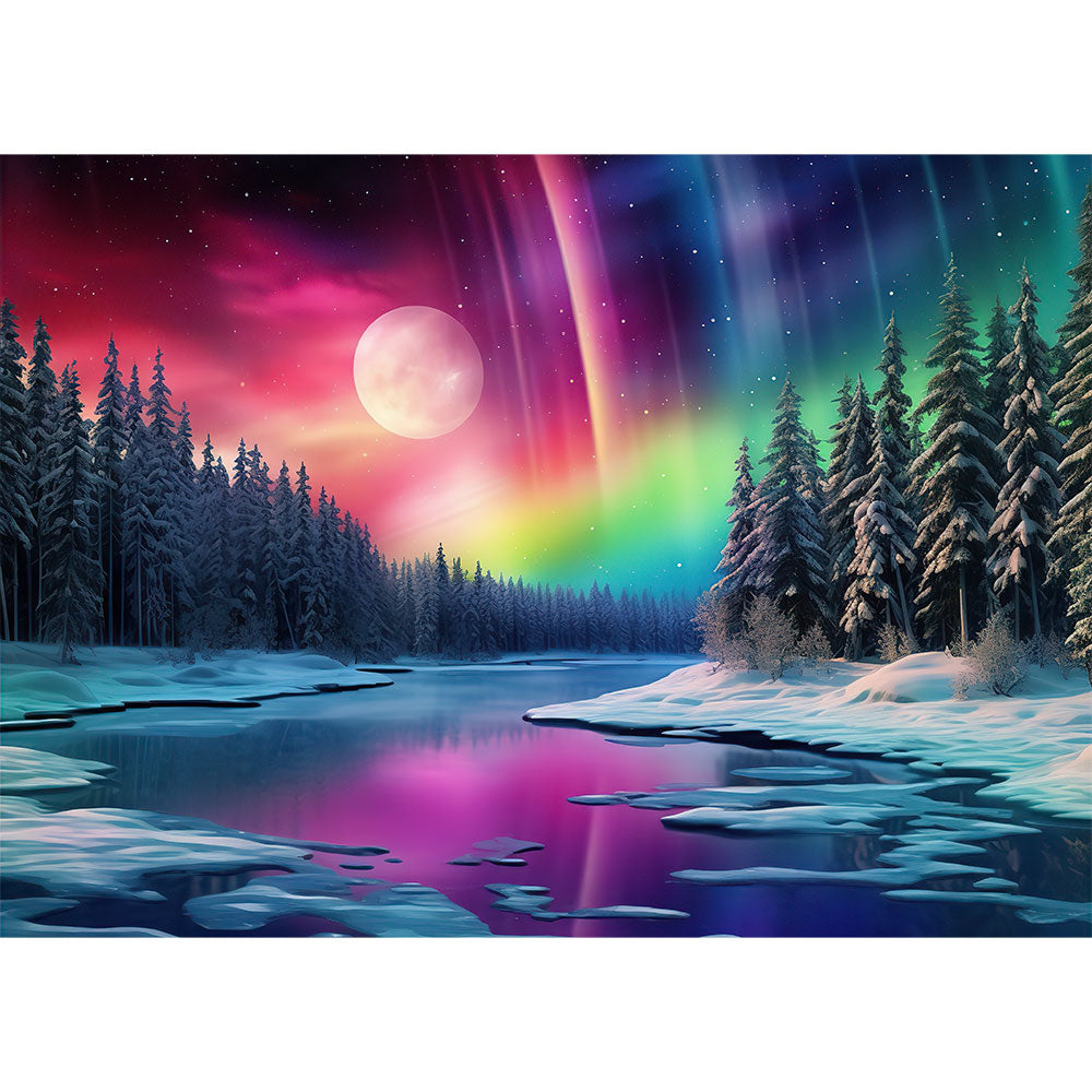 5D Diamond Painting AB Steine Fluss Mit Polarlichter, Unique-Diamond