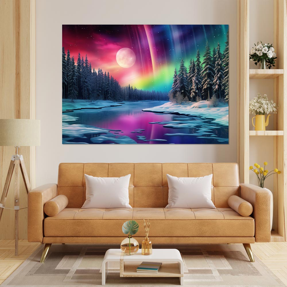 5D Diamond Painting AB Steine Fluss Mit Polarlichter, Unique-Diamond