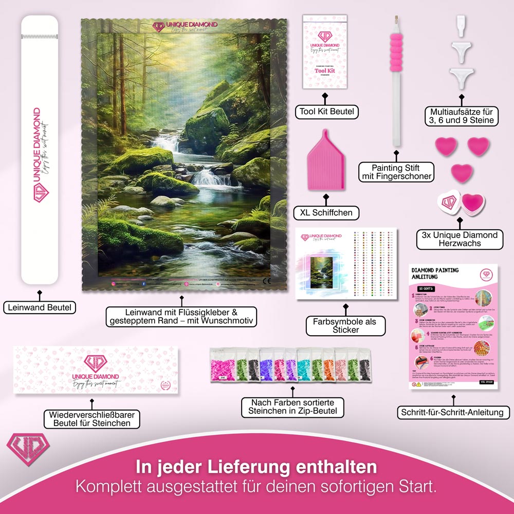 5D Diamond Painting – Fluss in den Bergen Unique-Diamond