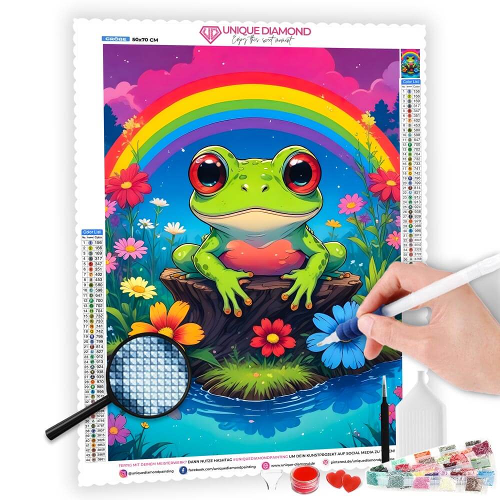 5D Diamond Painting AB Steine Frosch mit 100 Farben, Unique-Diamond