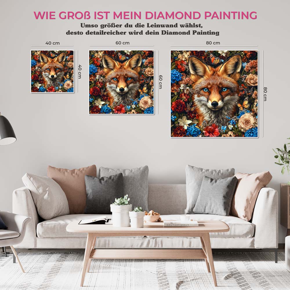 5D Diamond Painting AB Steine  Fuchs in Blumen, Unique-Diamond