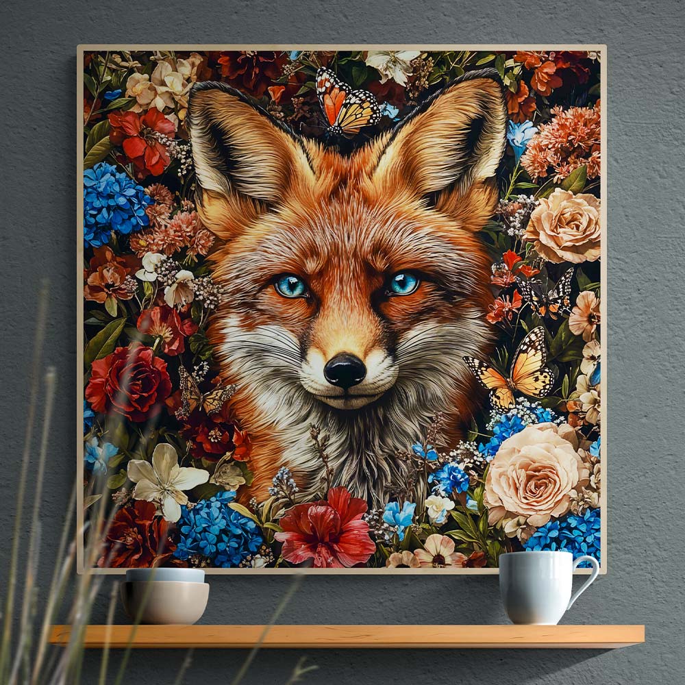 5D Diamond Painting AB Steine  Fuchs in Blumen, Unique-Diamond