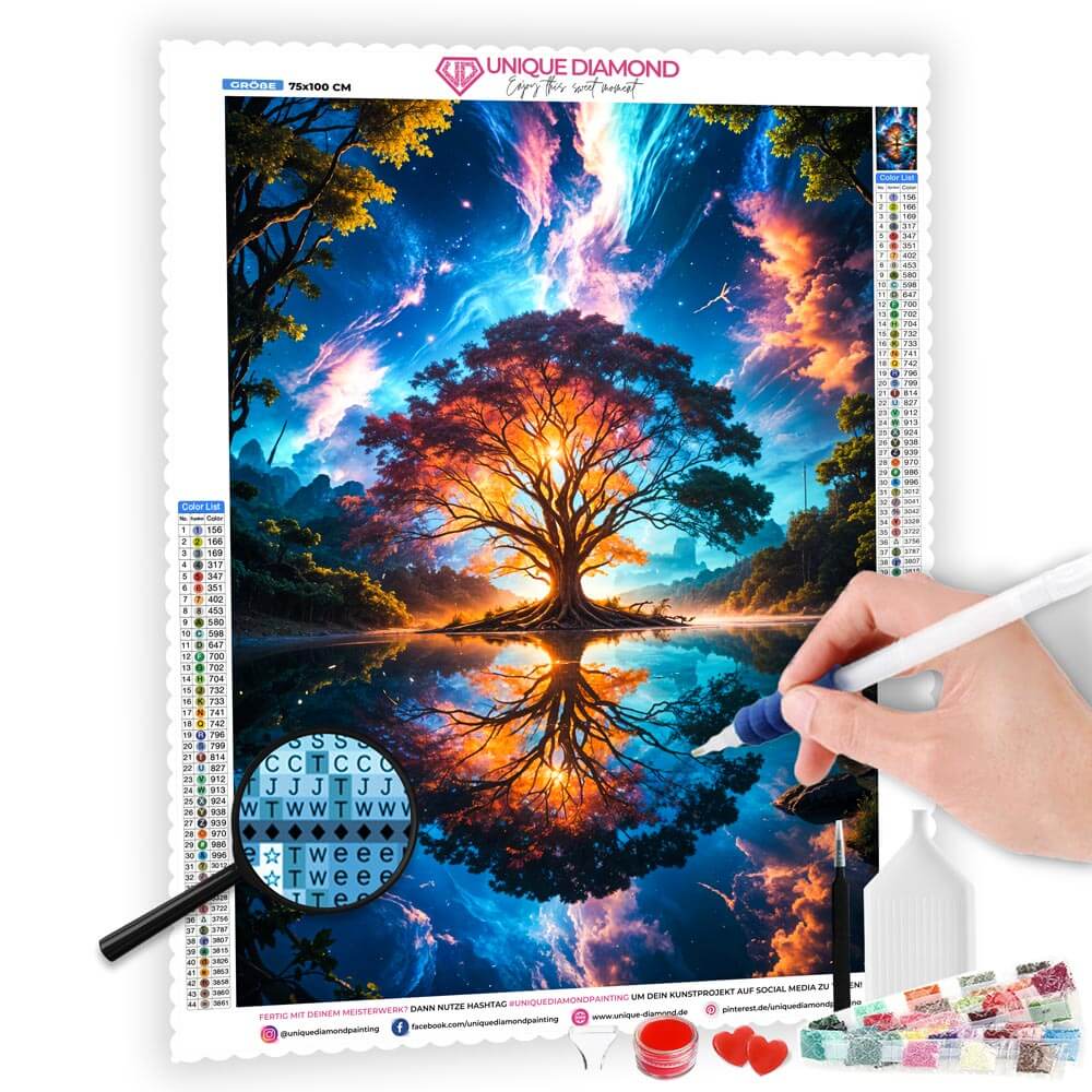 5D Diamond Painting AB Steine Galactic Reflection mit 100 Farben, Unique-Diamond