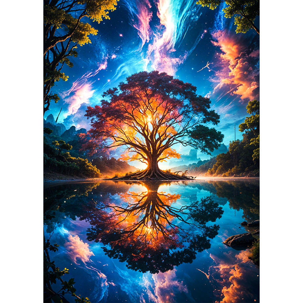 5D Diamond Painting AB Steine Galactic Reflection mit 100 Farben, Unique-Diamond