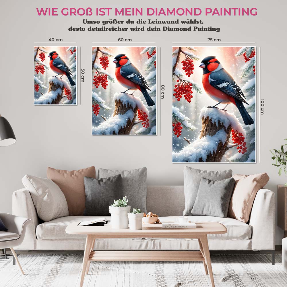 5D Diamond Painting AB Steine Gimpel im Winter, Unique-Diamond