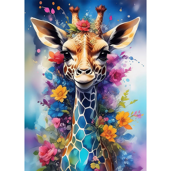 5D Diamond Painting AB Steine Giraffe With Flowers, Unique-Diamond