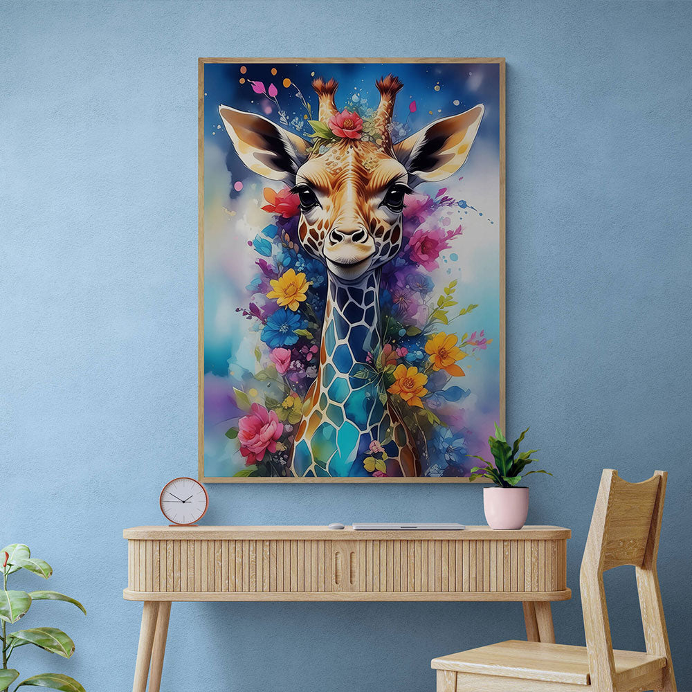 5D Diamond Painting AB Steine Giraffe With Flowers, Unique-Diamond