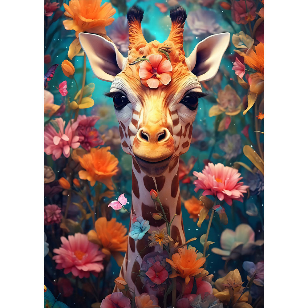 5D Diamond Painting AB Steine Giraffe In Blumen, Unique-Diamond