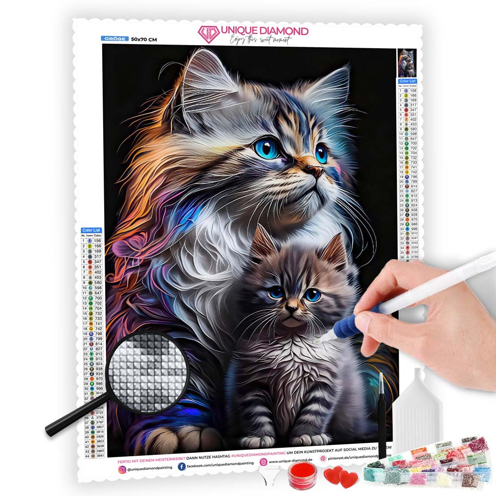 5D Diamond Painting AB Steine Cats, Unique-Diamond