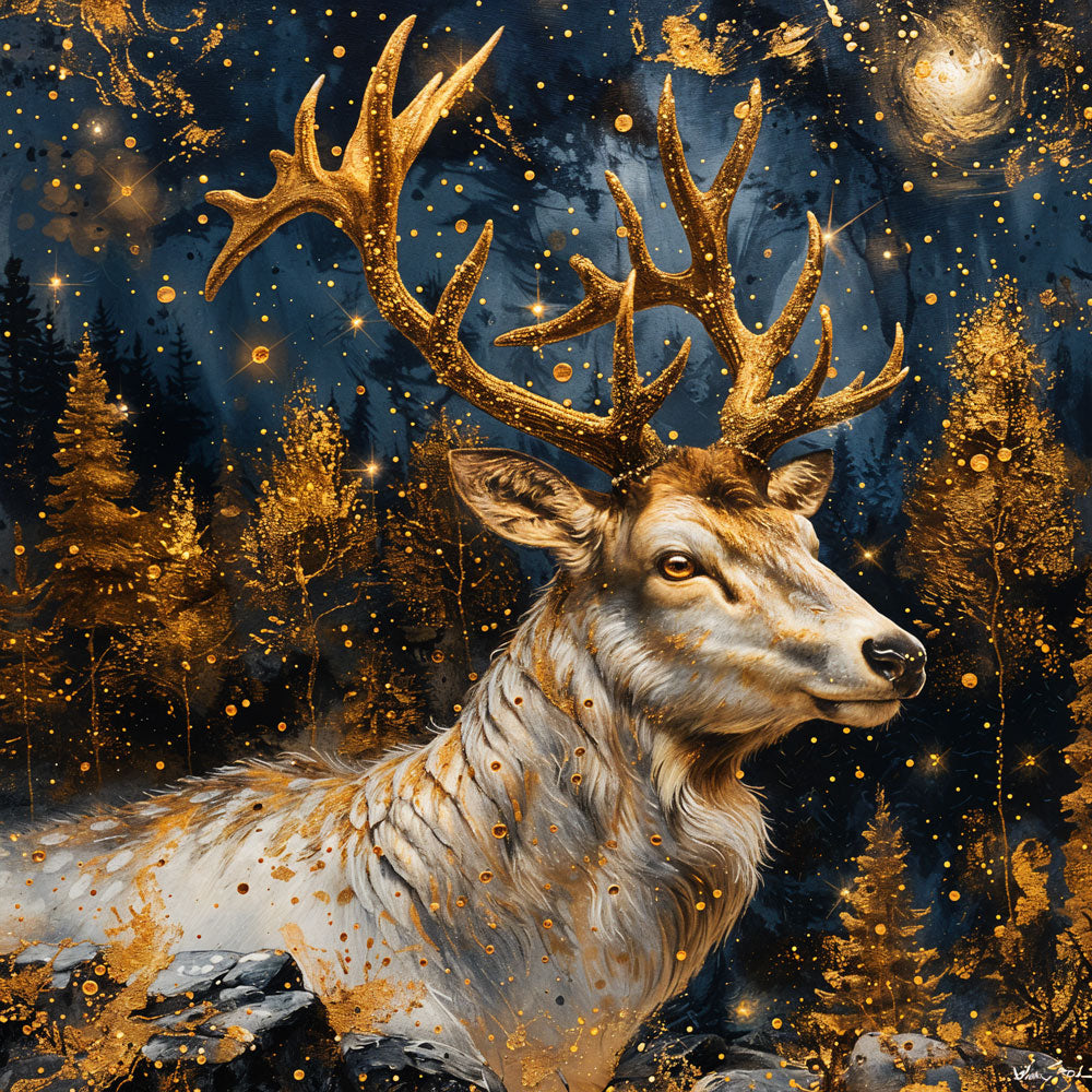 5D Diamond Painting AB Steine Golden Starlight Stag mit 100 Farben, Unique-Diamond