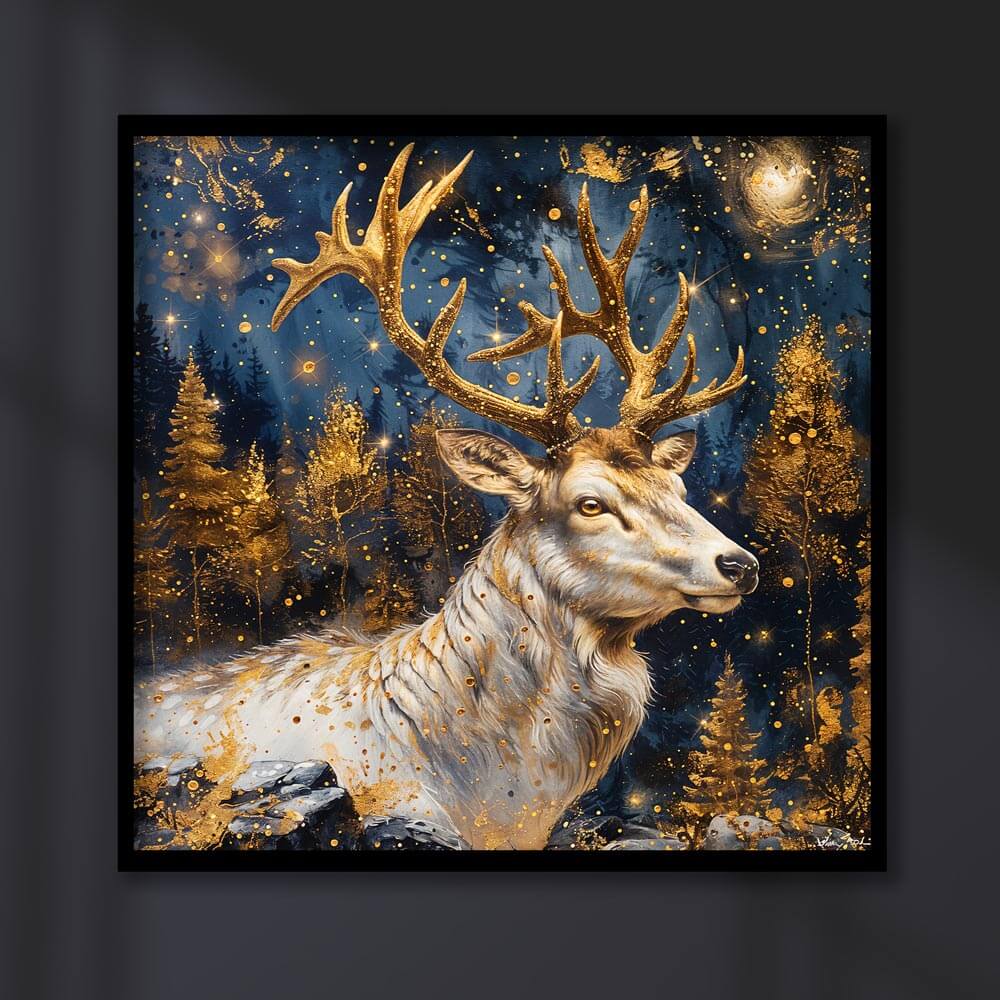 5D Diamond Painting AB Steine Golden Starlight Stag mit 100 Farben, Unique-Diamond