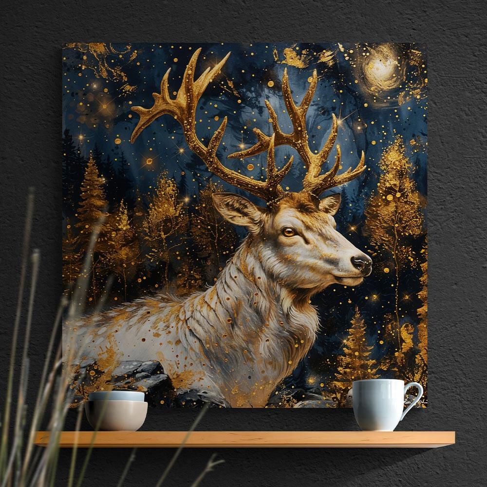 5D Diamond Painting AB Steine Golden Starlight Stag mit 100 Farben, Unique-Diamond