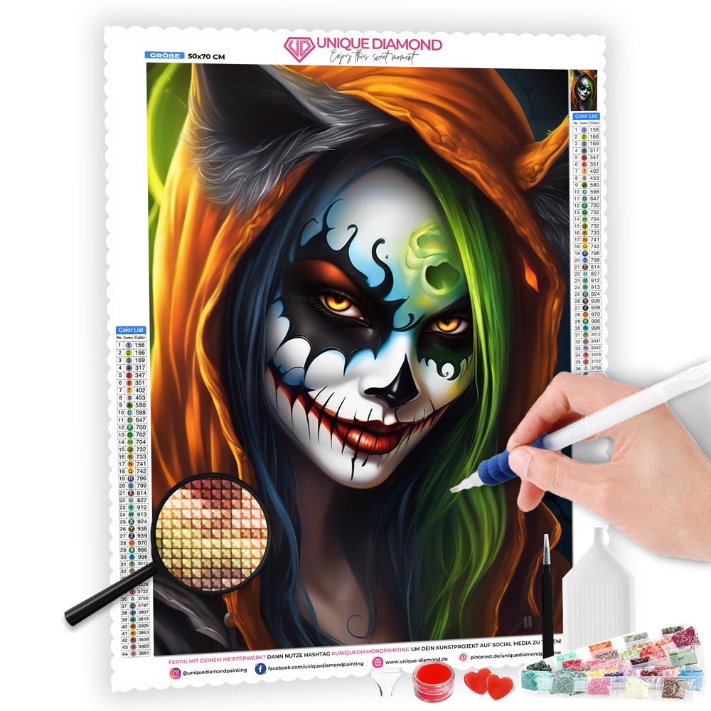 5D Diamond Painting AB Steine Halloween Face Art, Unique-Diamond