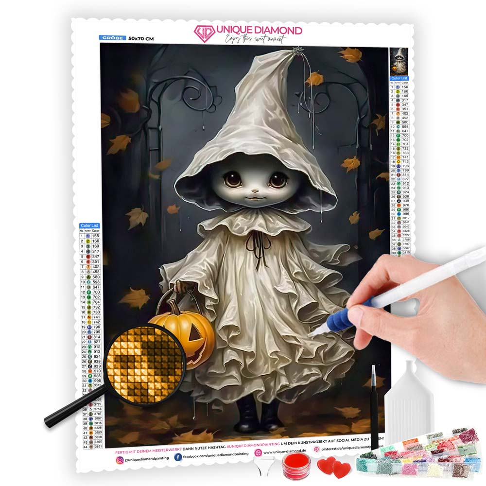 5D Diamond Painting AB Steine Halloween Geist, Unique-Diamond