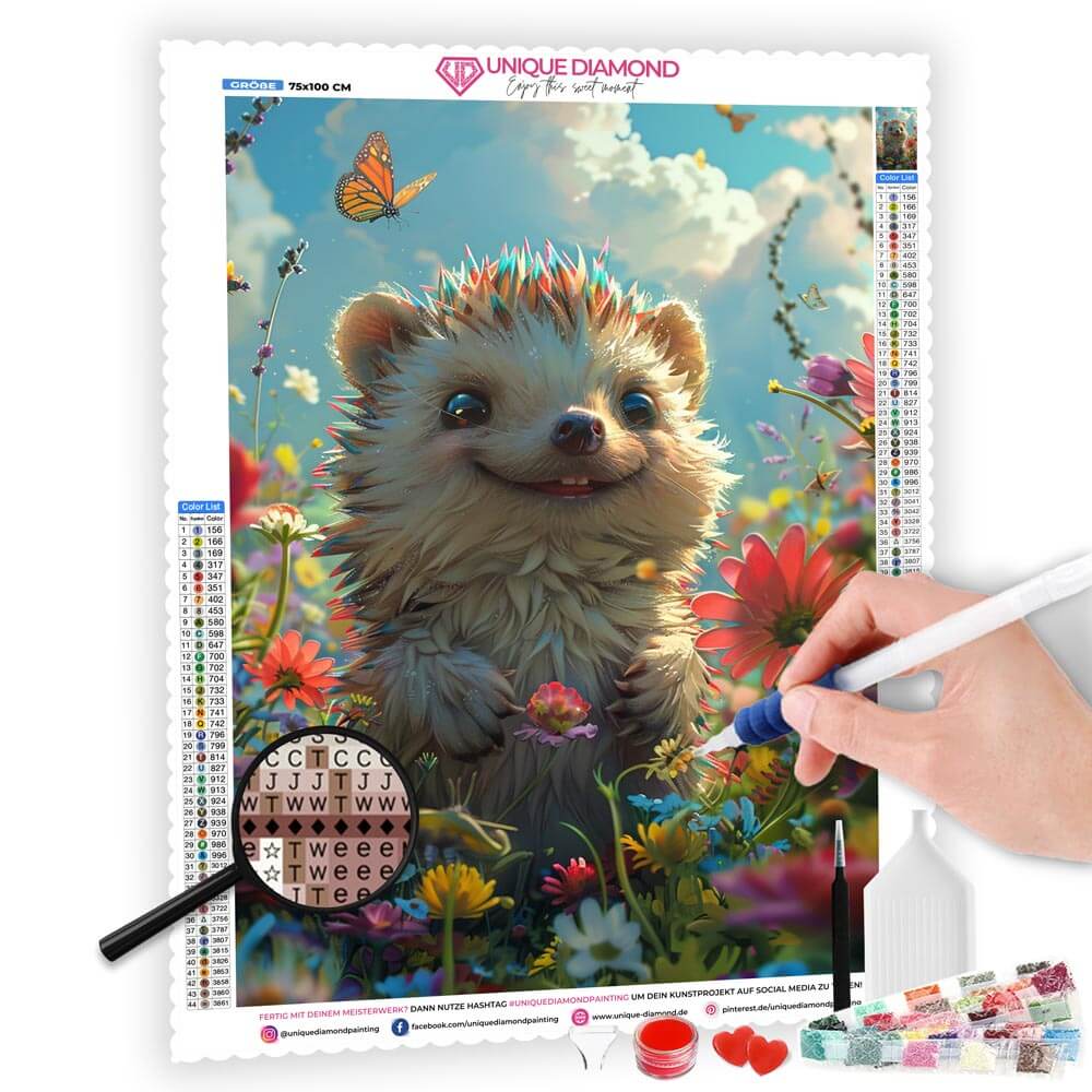 5D Diamond Painting AB Steine Happy Hedgehog Haven, Unique-Diamond