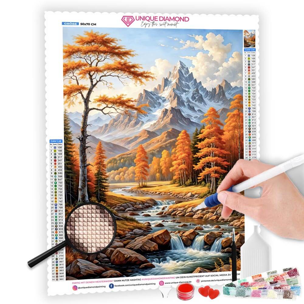 5D Diamond Painting AB Steine Herbstlandschaft mit 100 Farben, Unique-Diamond