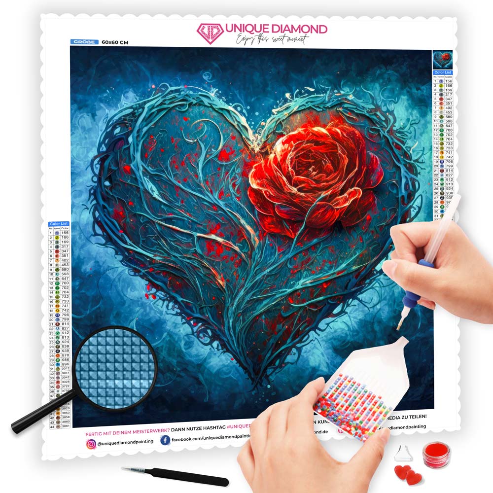 5D Diamond Painting AB Steine Herz Mit Rose, Unique-Diamond