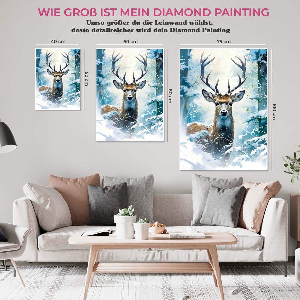 5D Diamond Painting AB Steine Hirsch Im Winter, Unique-Diamond